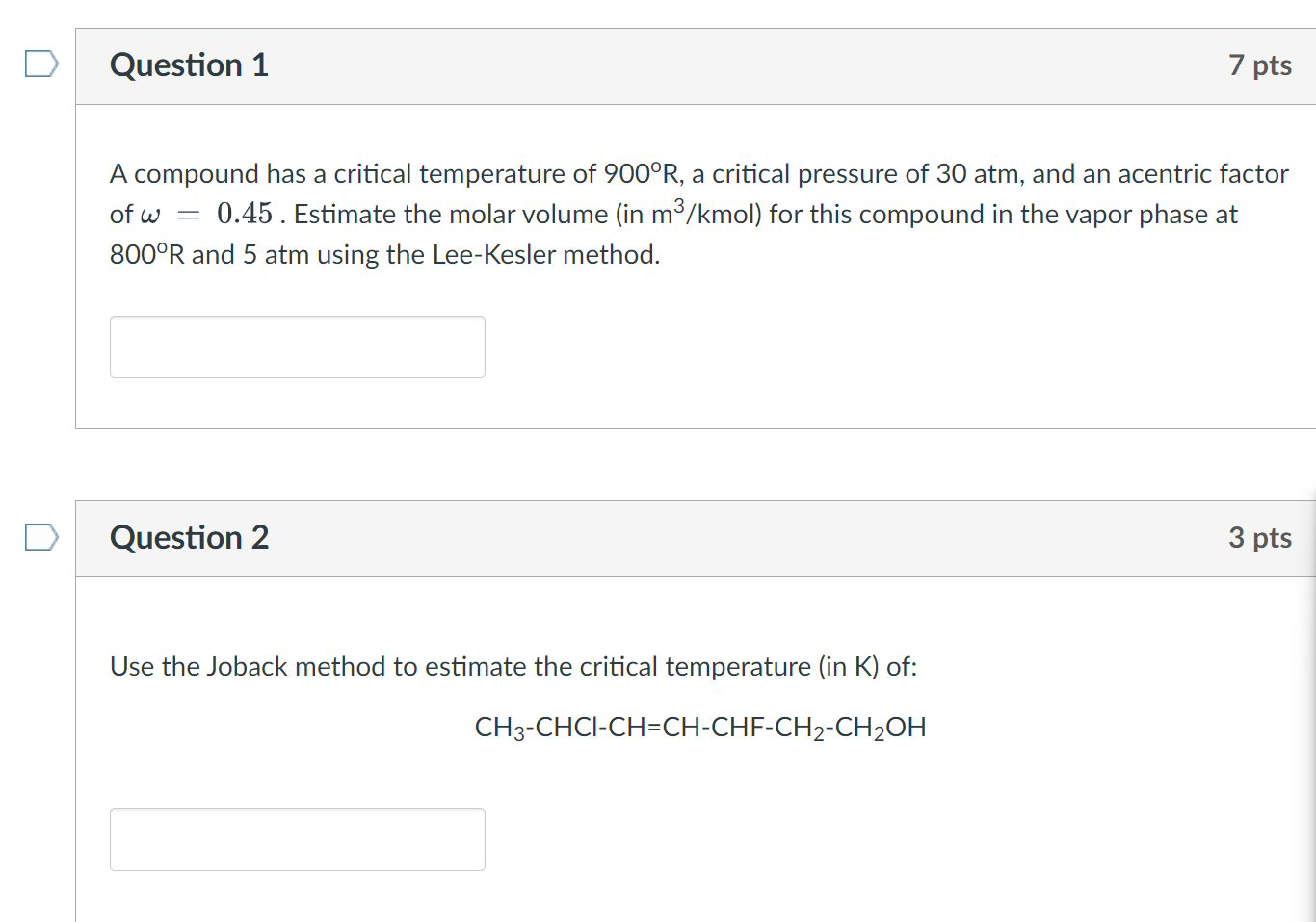 Solved A compound has a critical temperature of 900∘R, a | Chegg.com