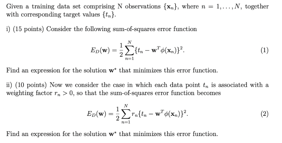 Solved Given a training data set comprising N observations | Chegg.com