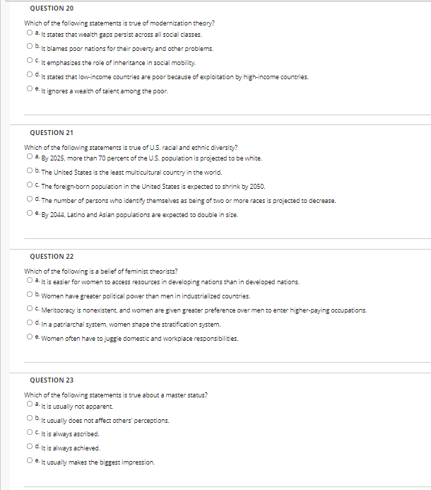 Solved QUESTION 20 Which of the following statements is true | Chegg.com