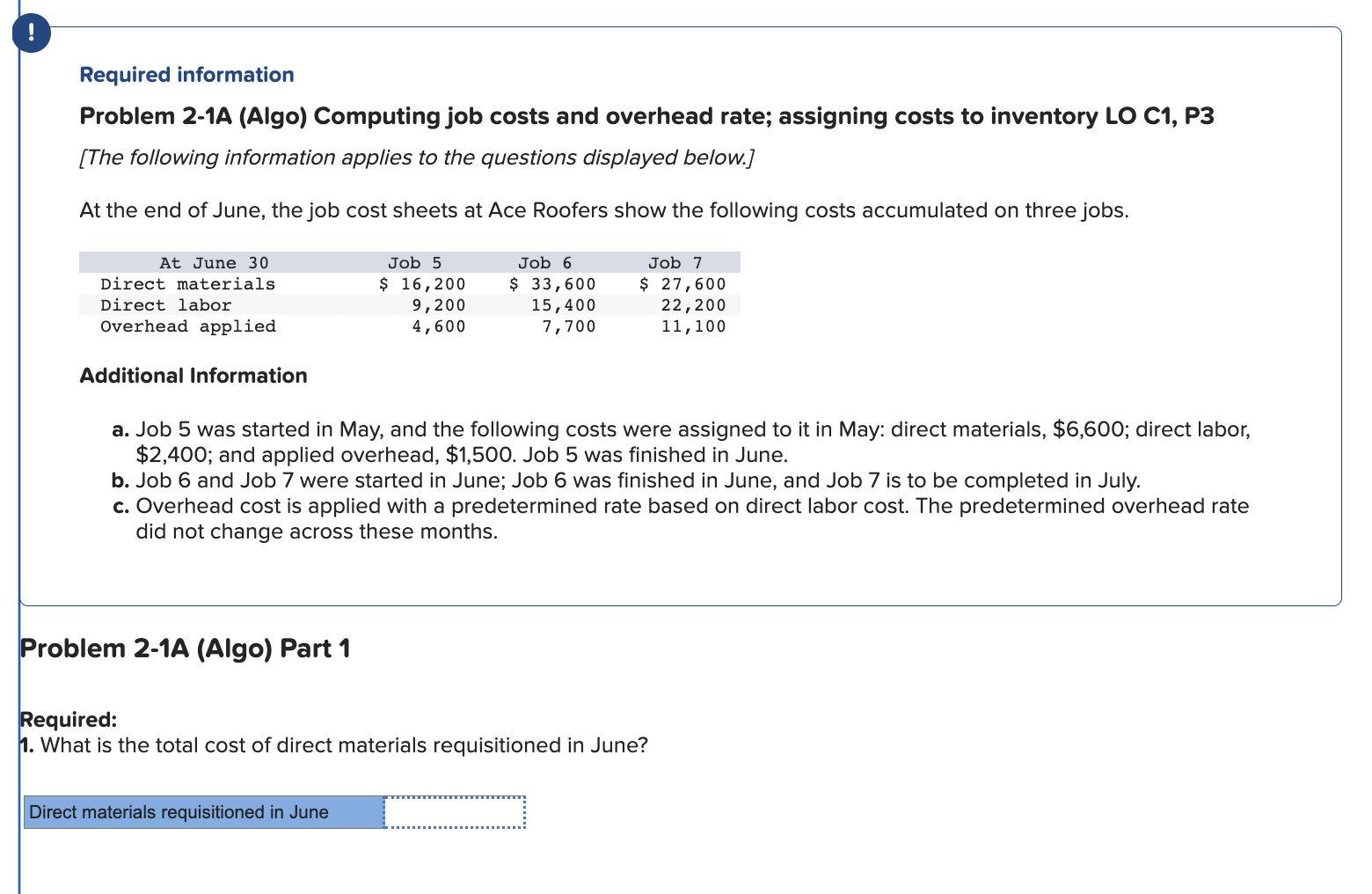 Solved Problem 2-1A (Algo) Computing Job Costs And Overhead | Chegg.com