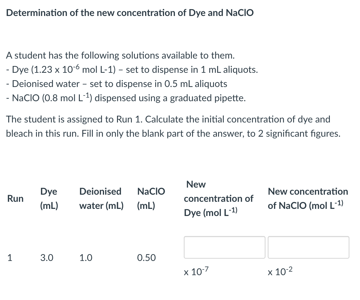 Solved Determination Of The New Concentration Of Dye And | Chegg.com