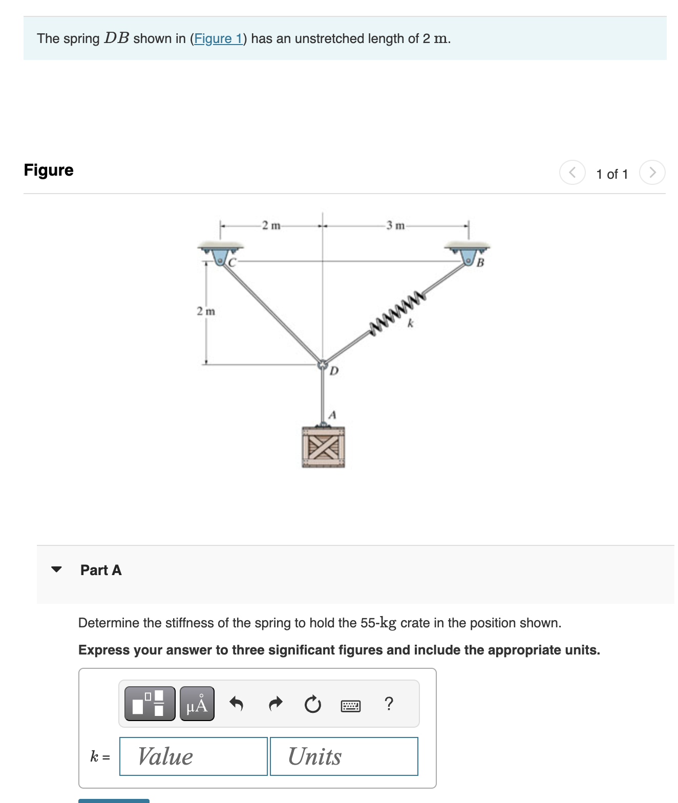 Solved The spring DB ﻿shown in (Figure 1) ﻿has an | Chegg.com