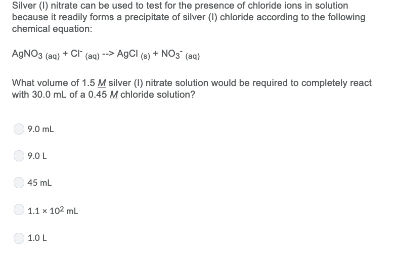 Solved Silver (I) nitrate can be used to test for the
