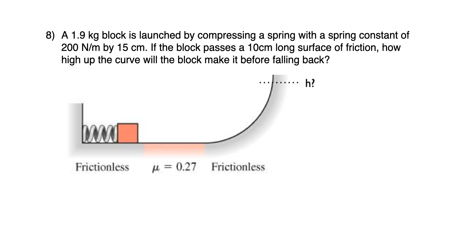 8) A 1.9 kg block is launched by compressing a spring | Chegg.com