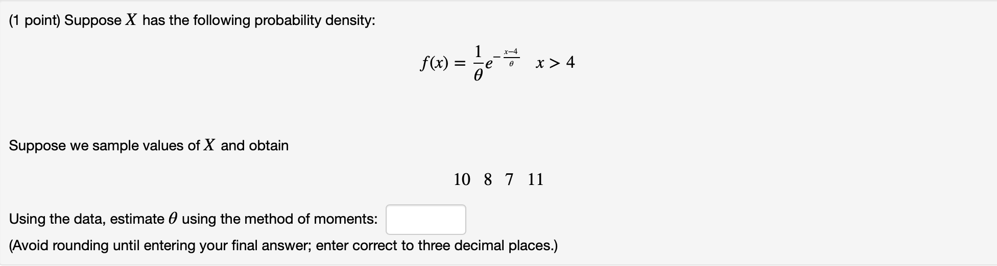 Solved (1 point) Suppose X has the following probability | Chegg.com