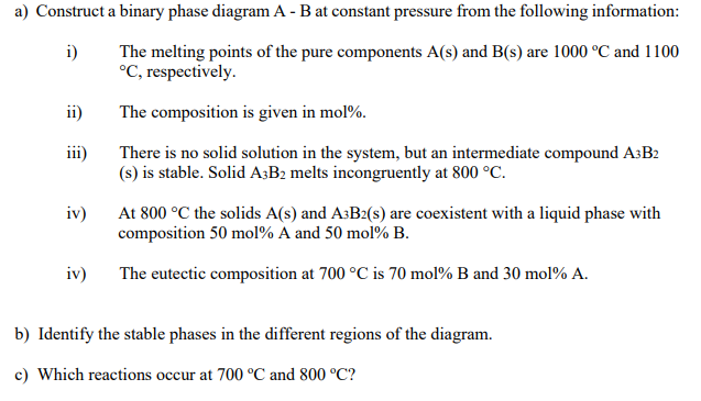 Solved A) ﻿Construct A Binary Phase Diagram A - ﻿B At | Chegg.com