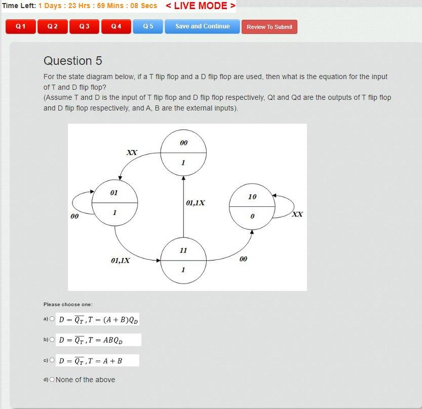 Solved Question 5 For The State Diagram Below, If A T Flip | Chegg.com