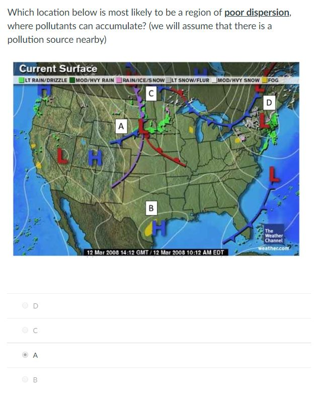Solved Which location below is most likely to be a region of | Chegg.com