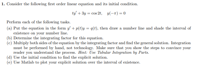 Solved 1. Consider the following first order linear equation | Chegg.com