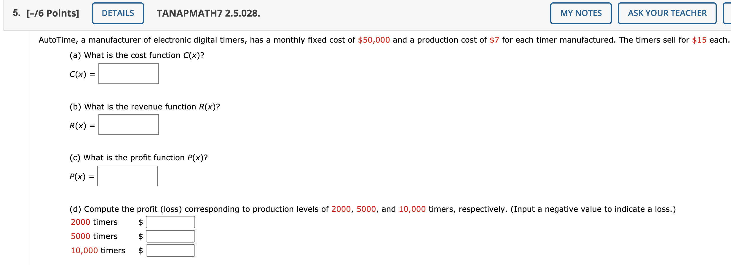 Solved 5. [-16 Points] DETAILS TANAPMATH7 2.5.028. MY NOTES | Chegg.com
