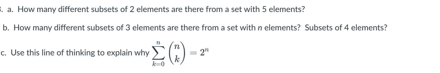 Solved 3. a. How many different subsets of 2 elements are | Chegg.com