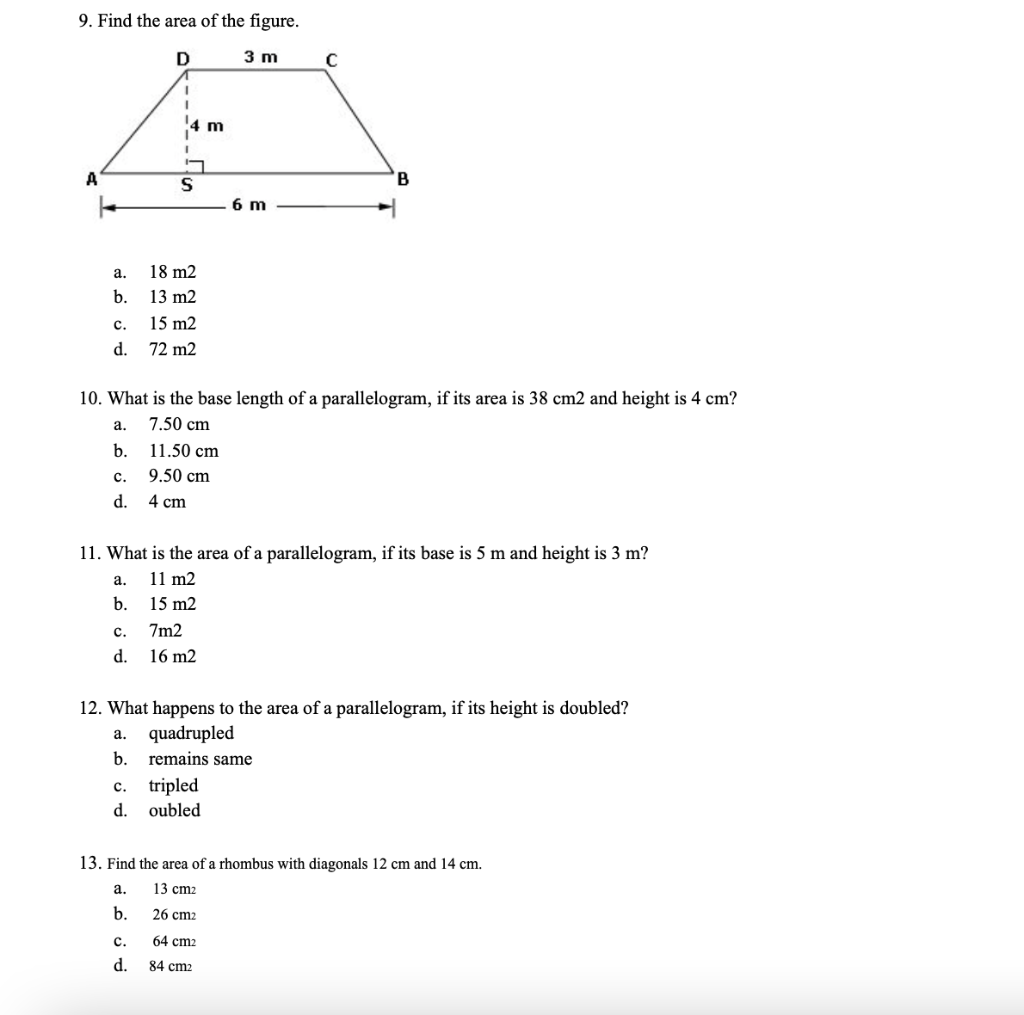 Solved 9. Find the area of the figure. D 3 m с 1 14 m A S B 
