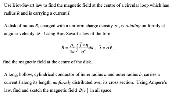 Solved Use Biot-Savart law to find the magnetic field at the | Chegg.com