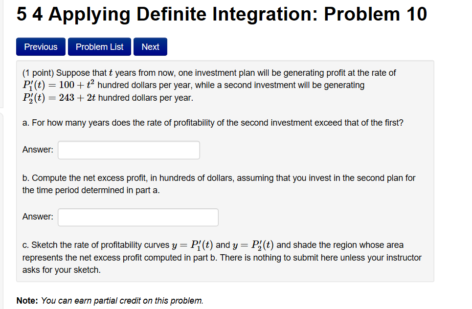 Solved 5 4 Applying Definite Integration: Problem 10 | Chegg.com