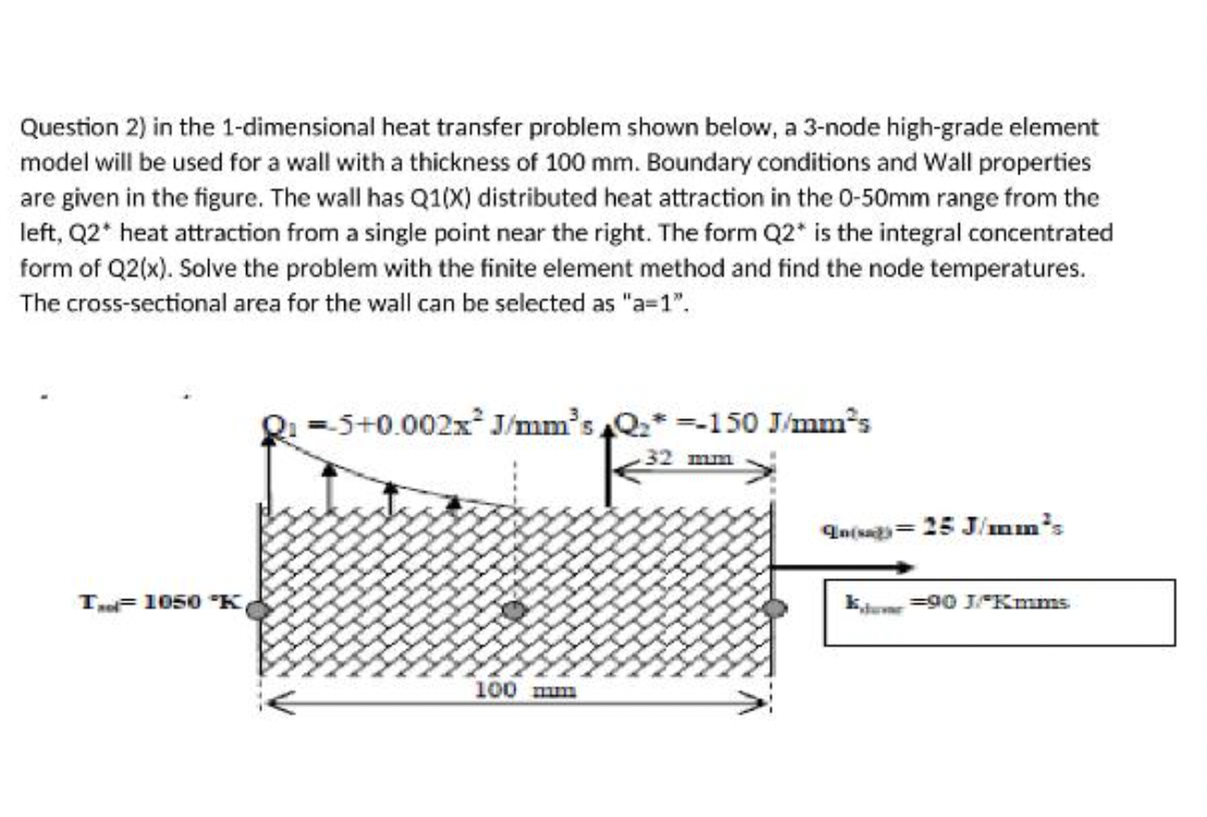 Solved Question 2) In The 1-dimensional Heat Transfer | Chegg.com