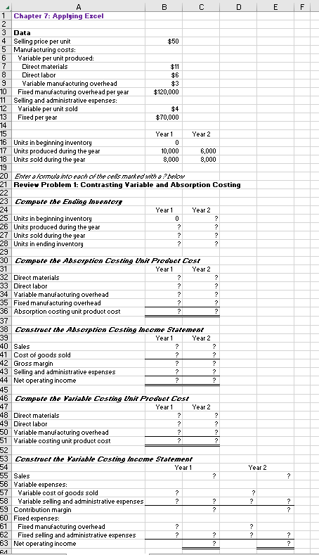 Solved Chapter 7: Applying Excel: Excel Worksheet (Algo) | Chegg.com