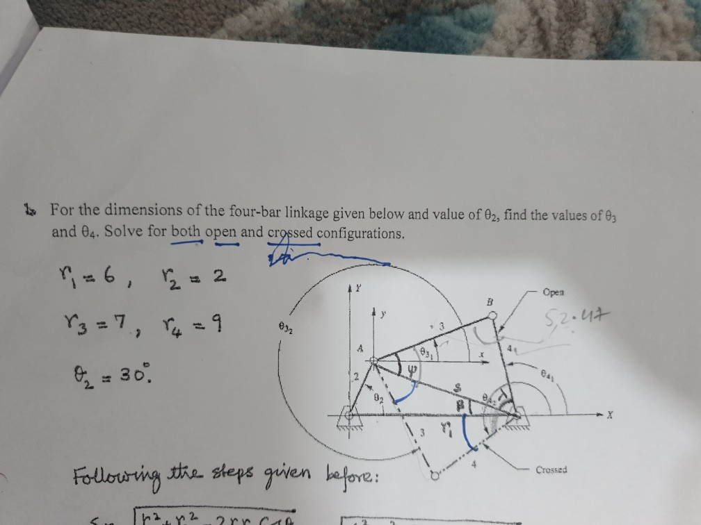 Solved For the dimensions of the fourbar linkage given