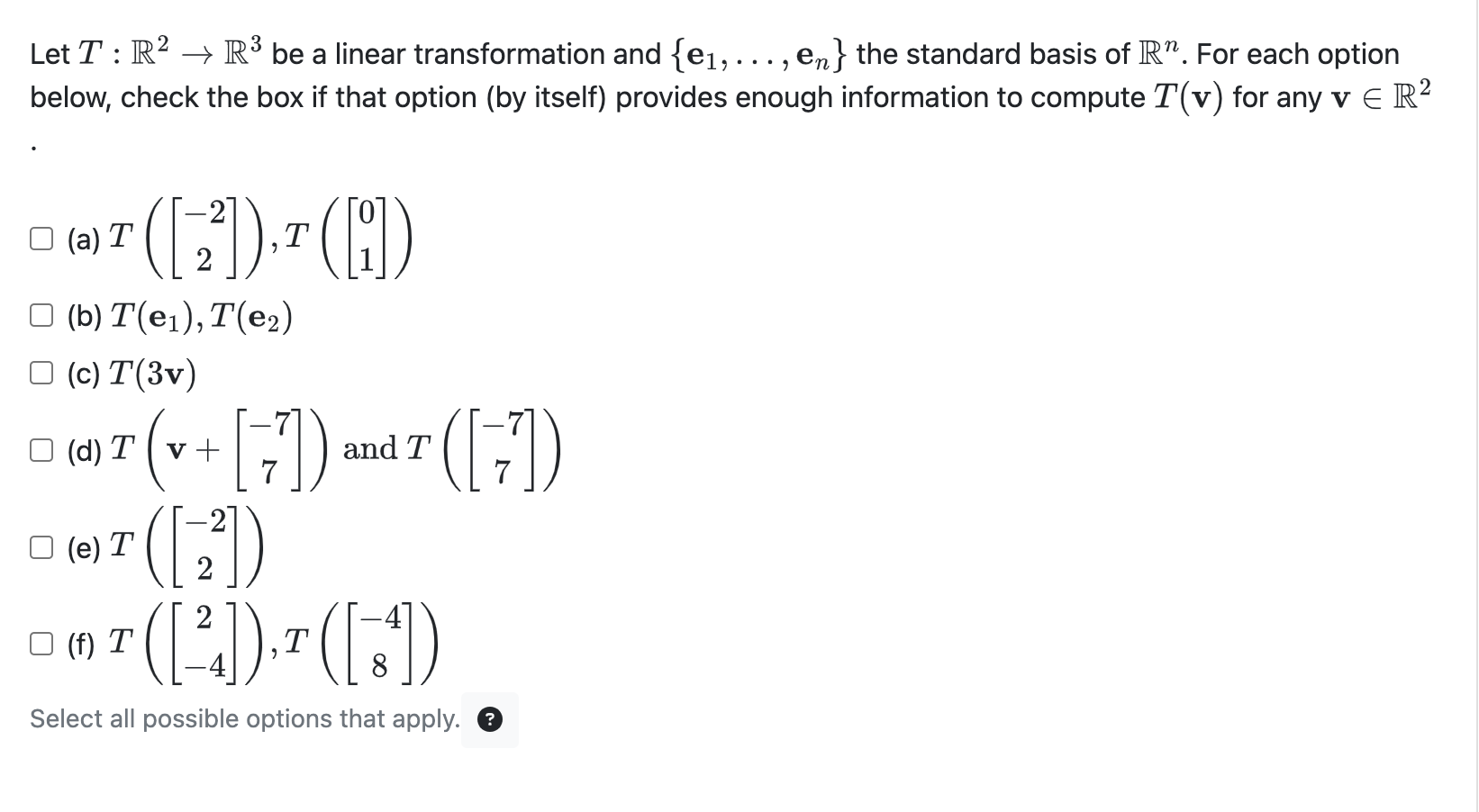Solved Let T:R2→R3 be a linear transformation and {e1,…,en} | Chegg.com