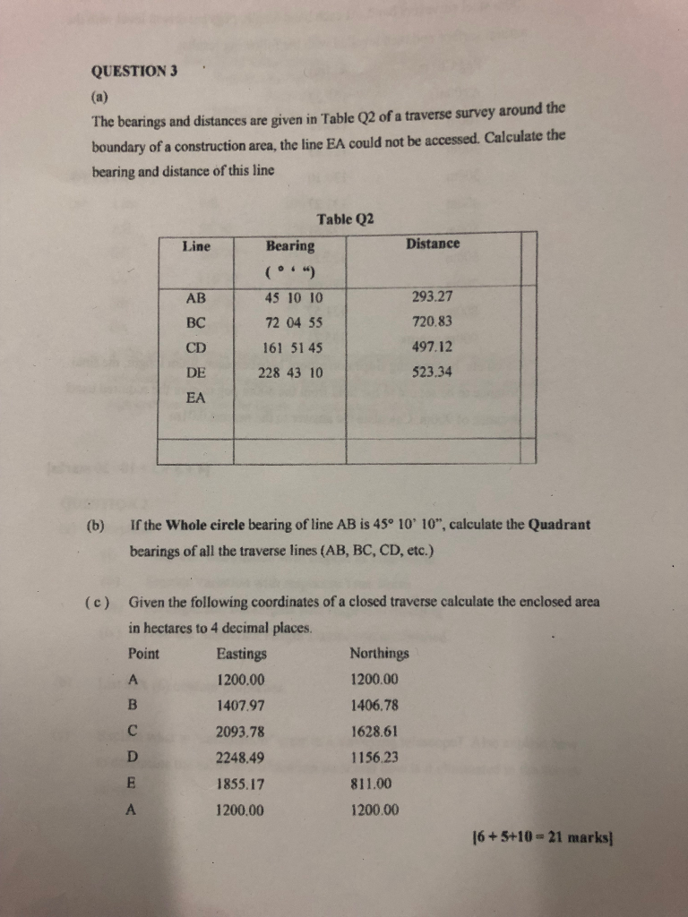 Solved QUESTION3 The bearings and distances are given in | Chegg.com
