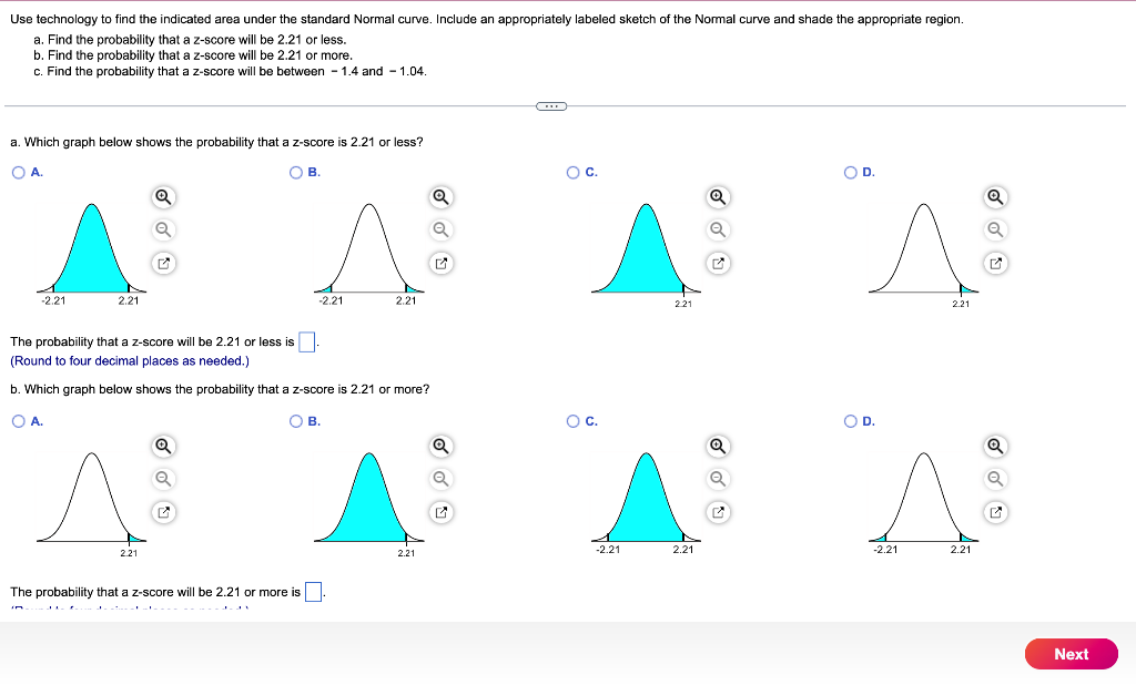 Solved a. Find the probability that a z-score will be 2.21 | Chegg.com