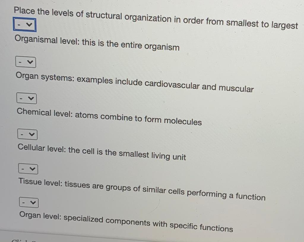 Solved Place the levels of structural organization in order