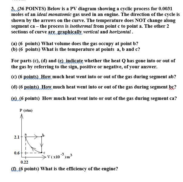 Solved 3. (36 POINTS) Below is a PV diagram showing a cyclic | Chegg.com