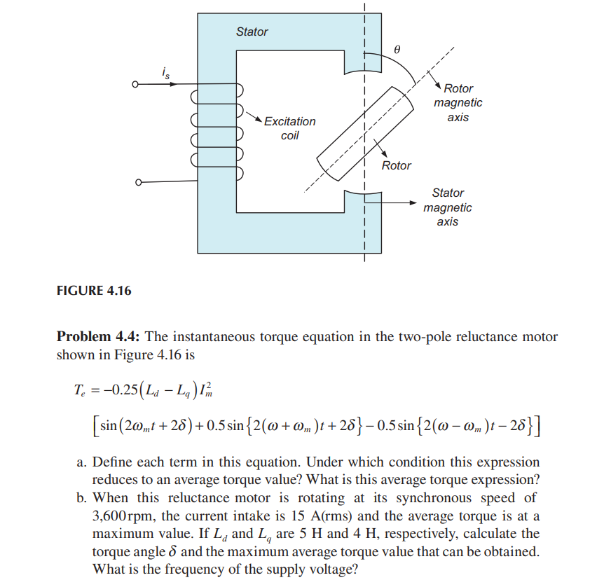 Solved Problem 4.4: The instantaneous torque equation in the | Chegg.com