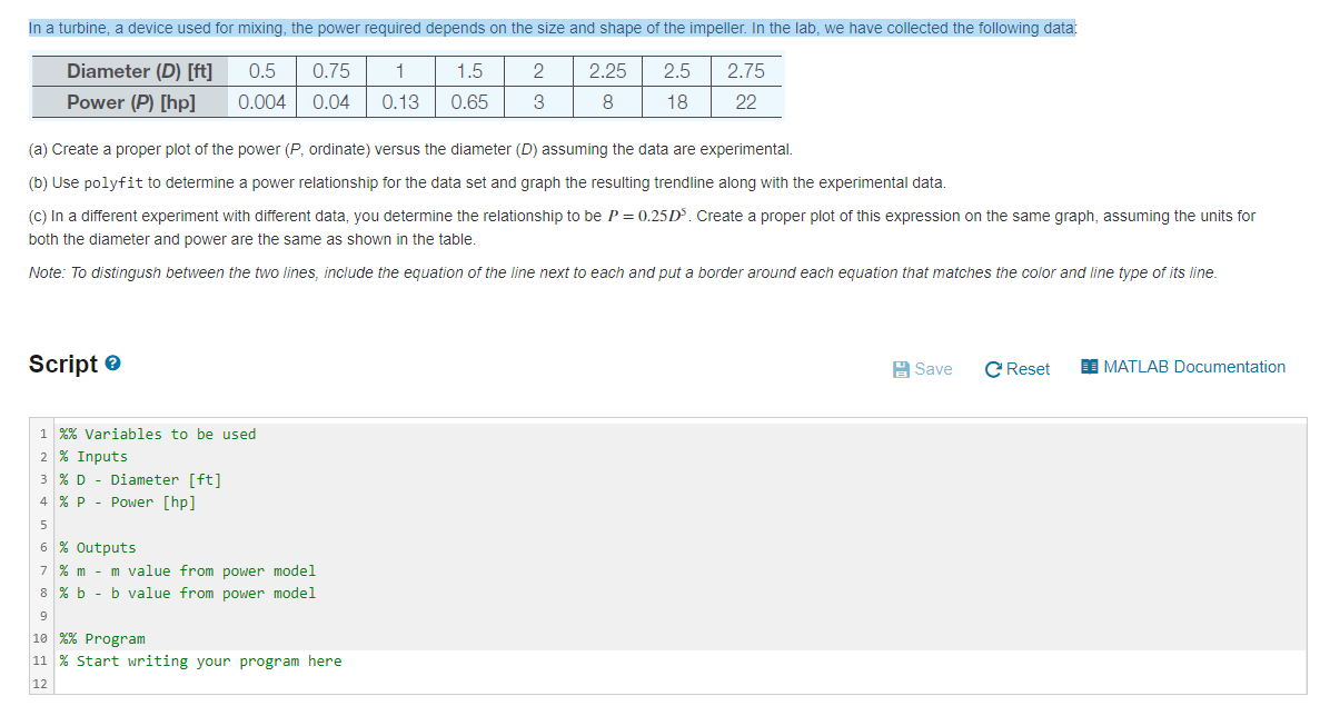 Solved (a) Create a proper plot of the power (P, ordinate) | Chegg.com