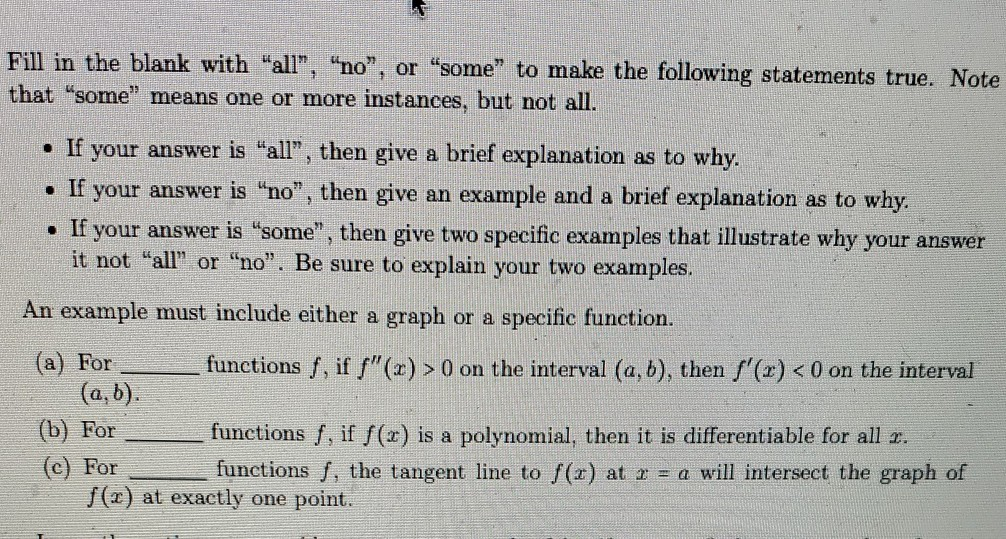 Solved Fill in the blank with "all", "no", or "some" to make | Chegg.com