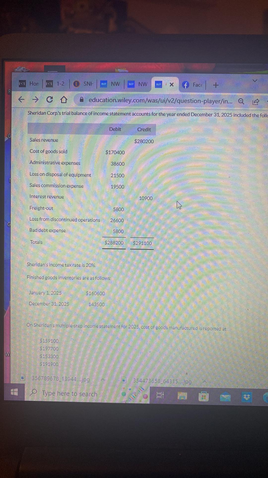 Solved Sheridan Corp's trial balance of income statement | Chegg.com