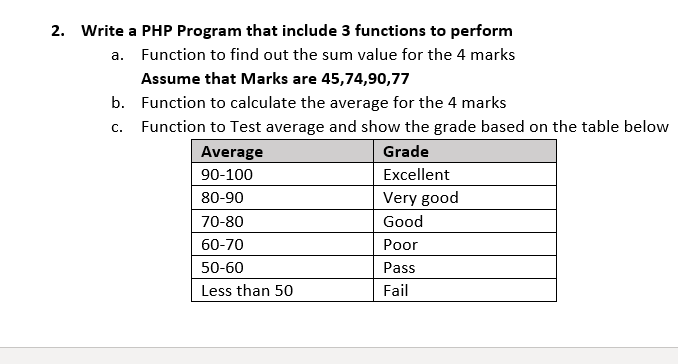 Solved 2. Write a PHP Program that include 3 functions to | Chegg.com