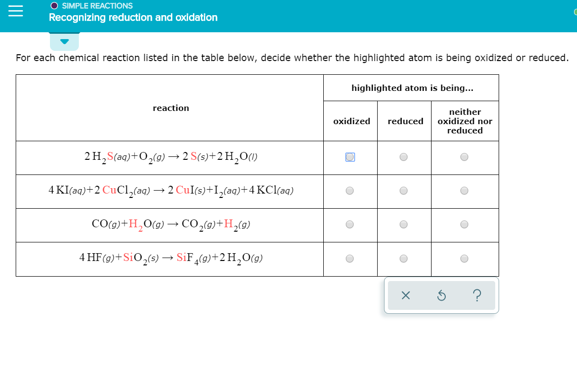 Solved O SIMPLE REACTIONS Recognizing reduction and