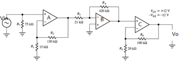 Solved What is the overall gain, Vo/Vin, for the three stage | Chegg.com