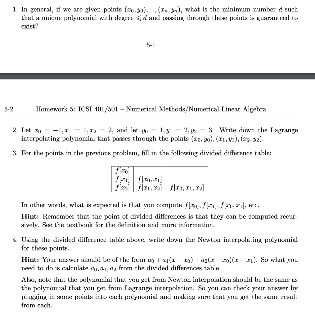 Solved 1. In general, if we are given points (30, yo), ..., | Chegg.com
