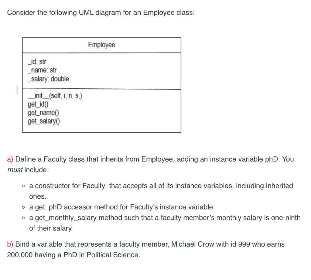 Solved Consider the following UML diagram for an Employee | Chegg.com
