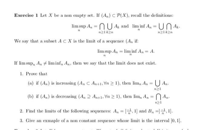 Solved Exercise 1 Let X Be A Non Empty Set. If (A) C P(X), | Chegg.com