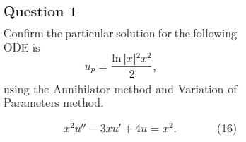 Solved Question 1 Confirm the particular solution for the | Chegg.com