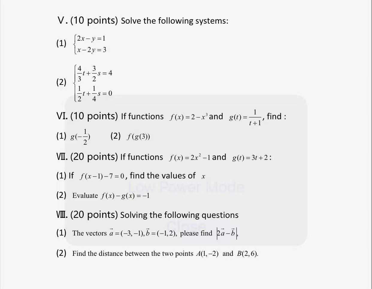 Solved V 10 Points Solve The Following Systems 2x Y Chegg Com