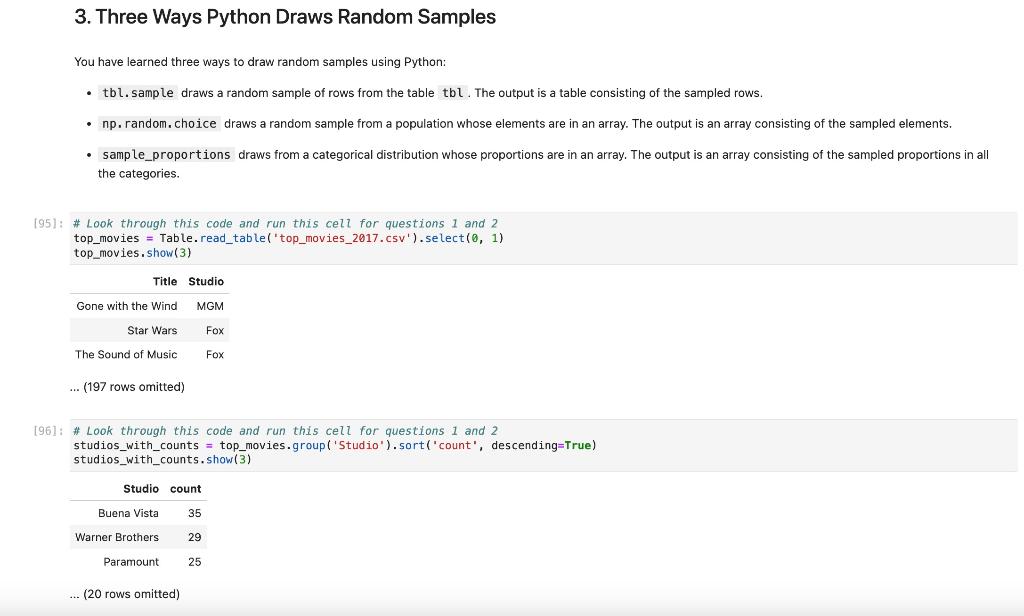 Solved 3 Three Ways Python Draws Random Samples You Have | Cheggcom