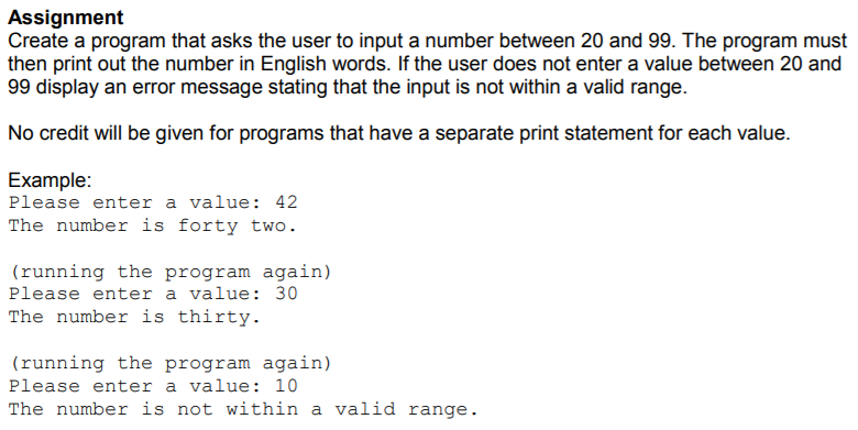 Solved Assignment Create a program that asks the user to | Chegg.com