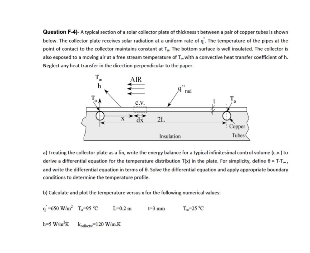 Solved Question F-4)- A typical section of a solar collector | Chegg.com