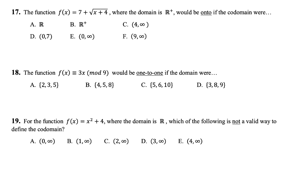 Solved 17. The function f(x) = 7+Vx + 4 , where the domain | Chegg.com