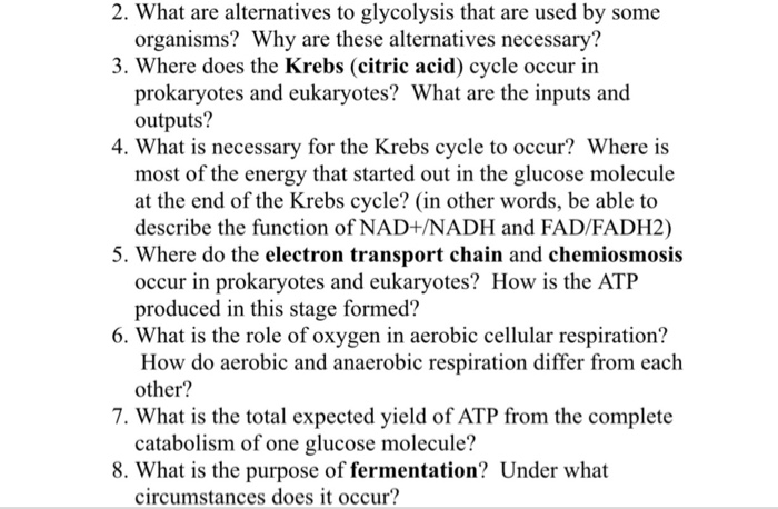Solved 2. What are alternatives to glycolysis that are used | Chegg.com