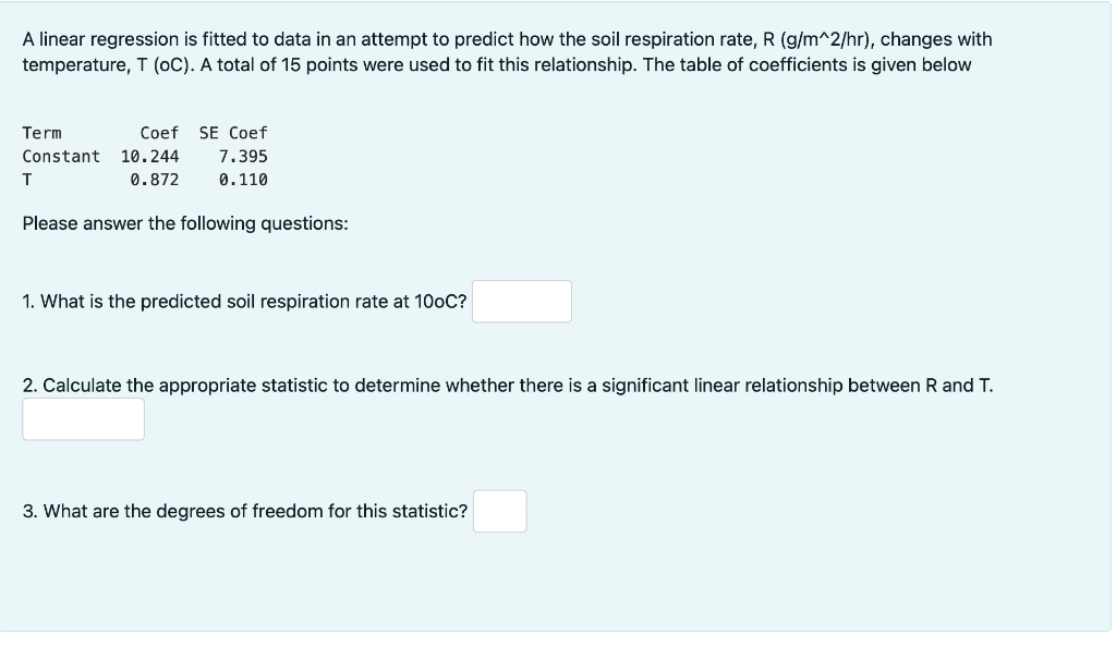 Solved A linear regression is fitted to data in an attempt | Chegg.com