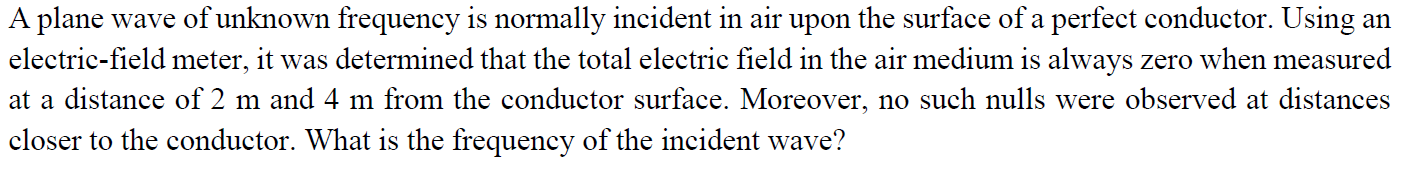 Solved A plane wave of unknown frequency is normally | Chegg.com