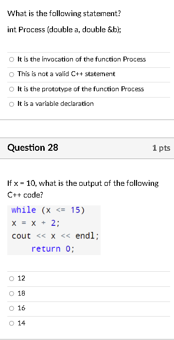 Solved What Is The Following Statement? Int Process (double | Chegg.com