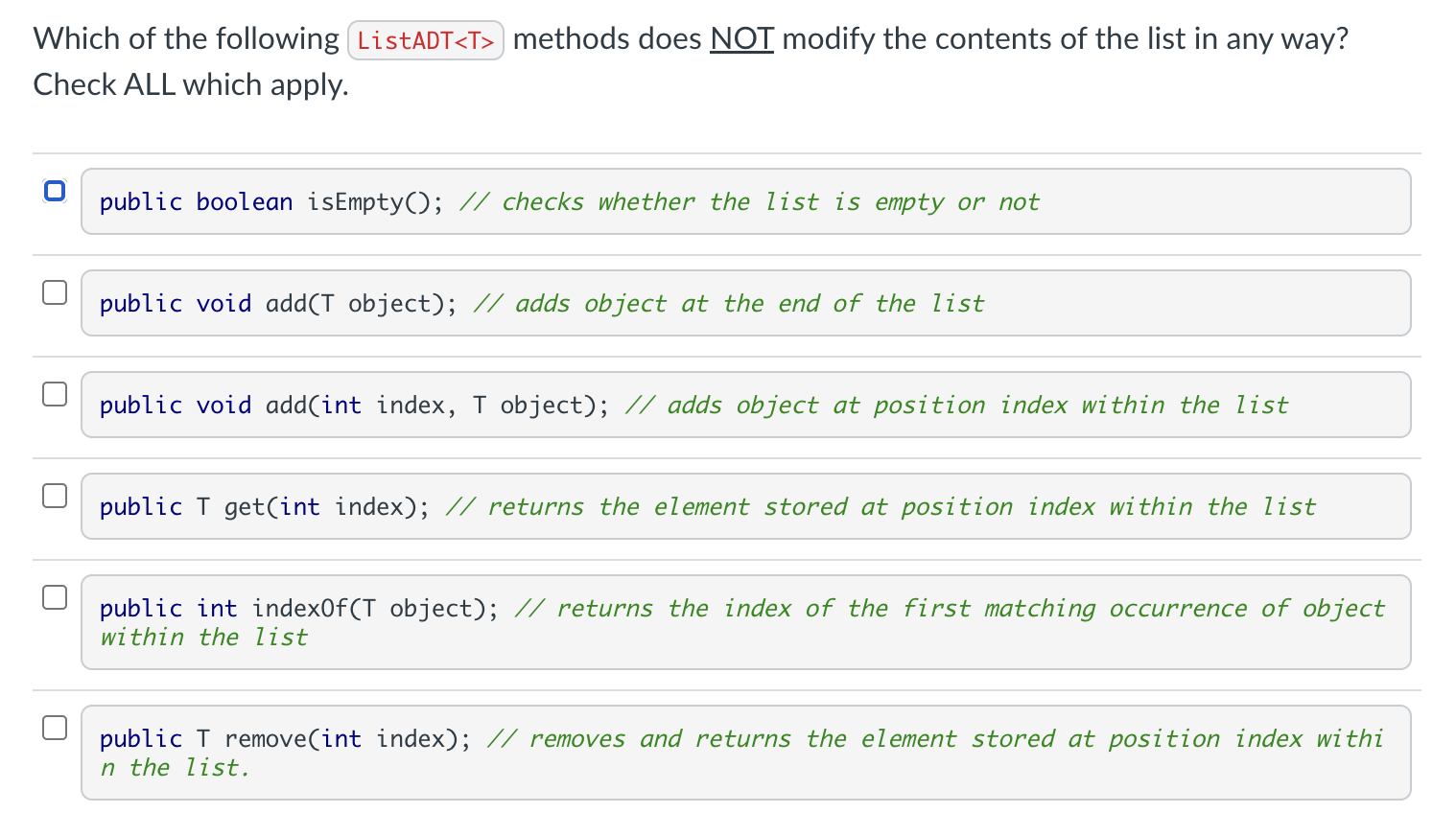 Solved Which of the following methods does NOT modify the | Chegg.com