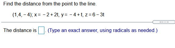 Solved Find the distance from the point to the line. | Chegg.com