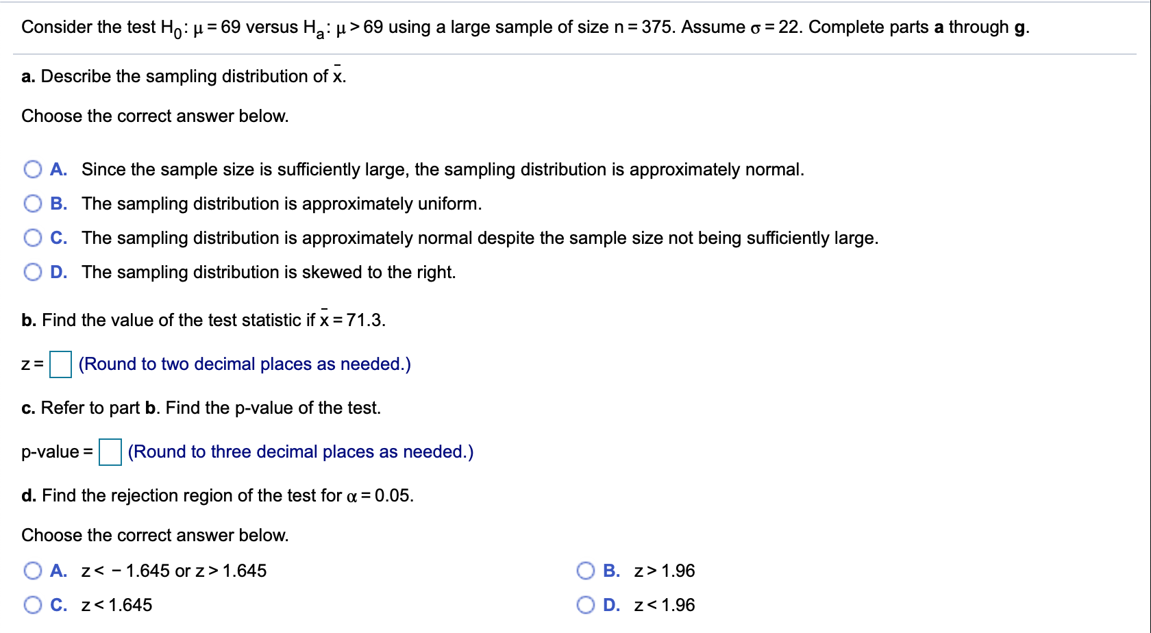 Consider The Test Ho U 69 Versus Ha U 69 Using A Chegg Com