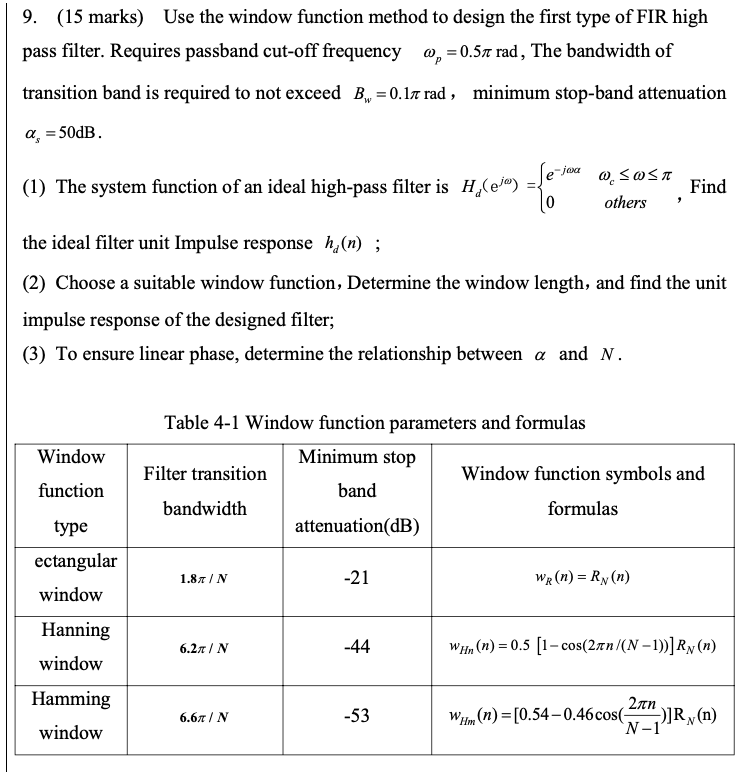 Solved 9. (15 marks) Use the window function method to | Chegg.com